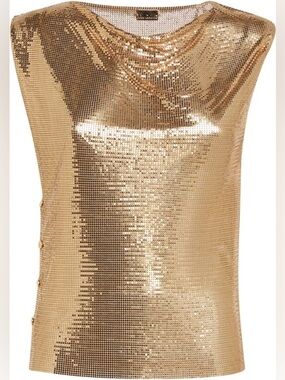 NWOT Paco Rabanne Gold Chainmail top with cowl neckline Size 34/ XS